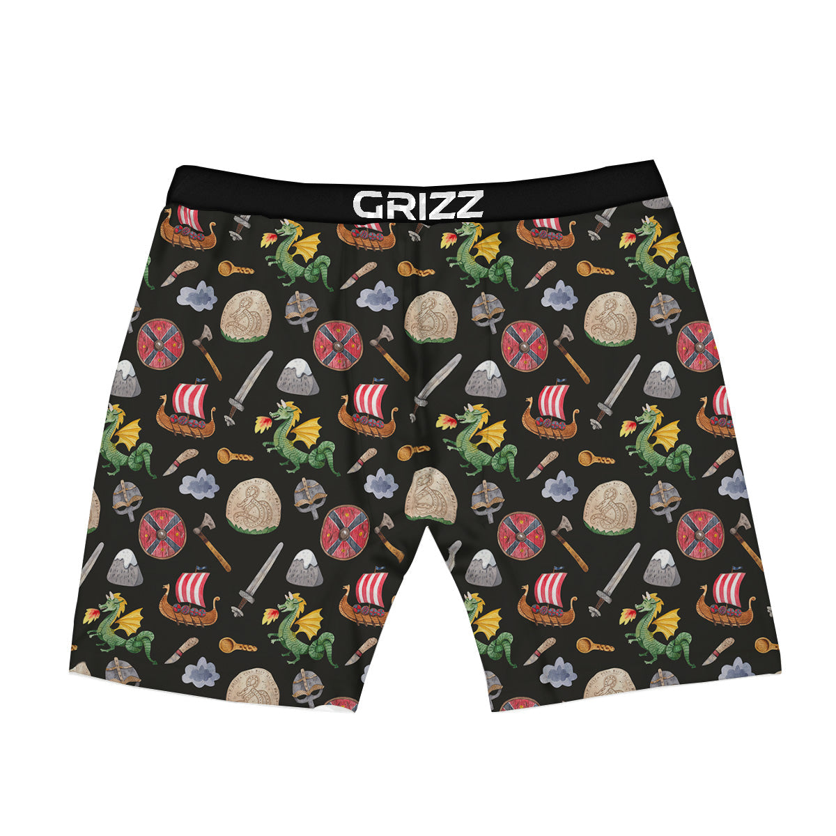 Vikings Watercolor Cartoon Style Print Pattern Boxer Briefs-grizzshop