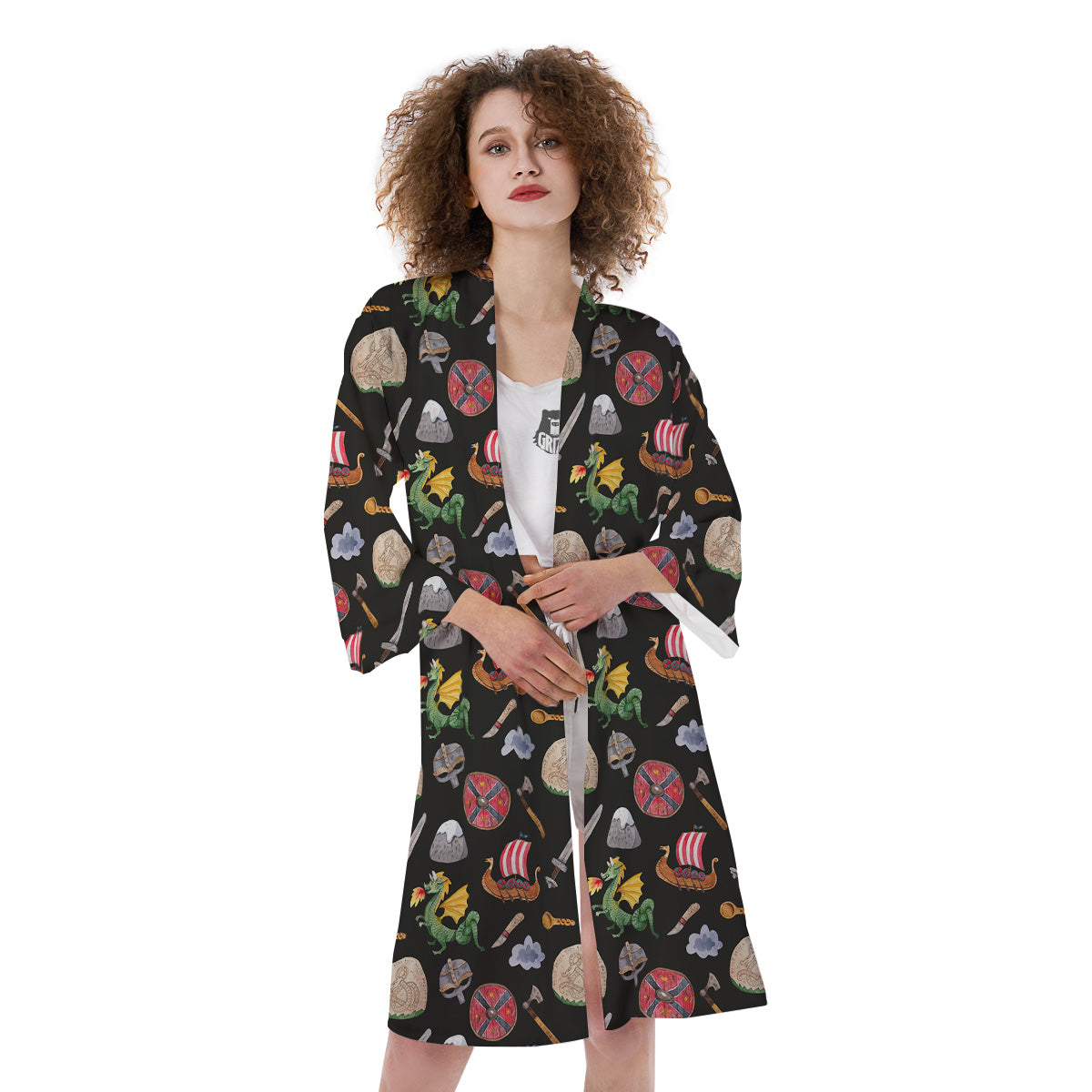 Vikings Watercolor Cartoon Style Print Pattern Kimono-grizzshop