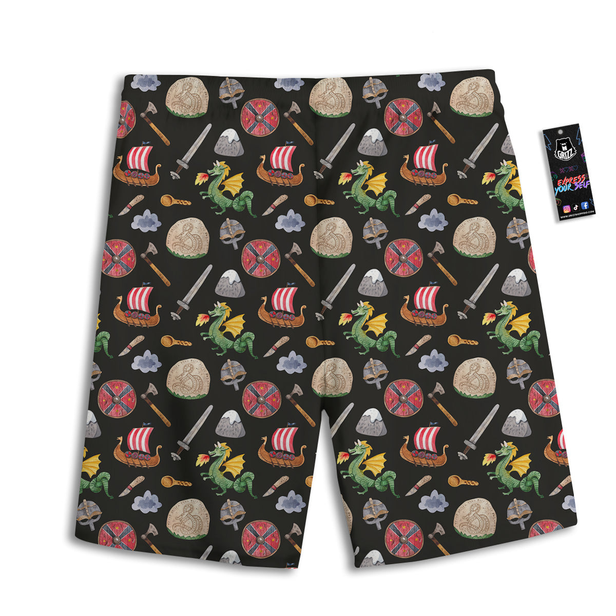 Vikings Watercolor Cartoon Style Print Pattern Men's Athletic Shorts