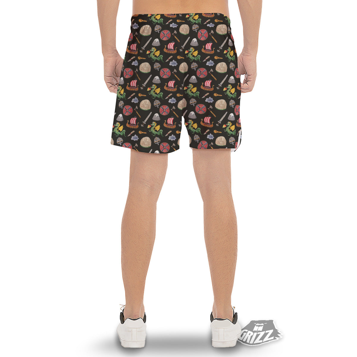 Vikings Watercolor Cartoon Style Print Pattern Men's Gym Shorts-grizzshop