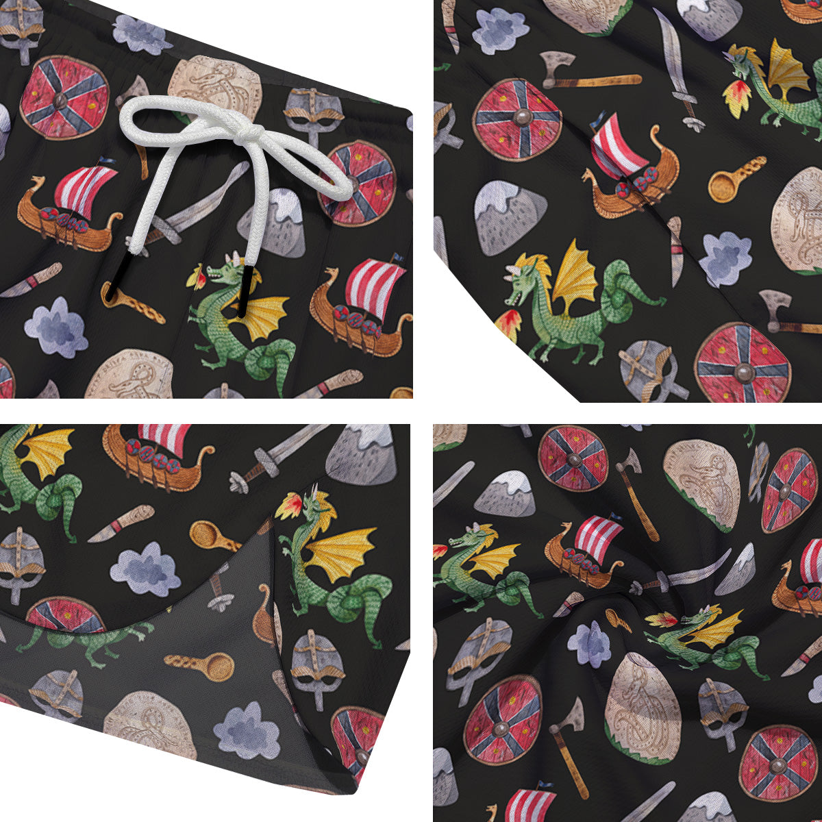 Vikings Watercolor Cartoon Style Print Pattern Men's Running Shorts-grizzshop