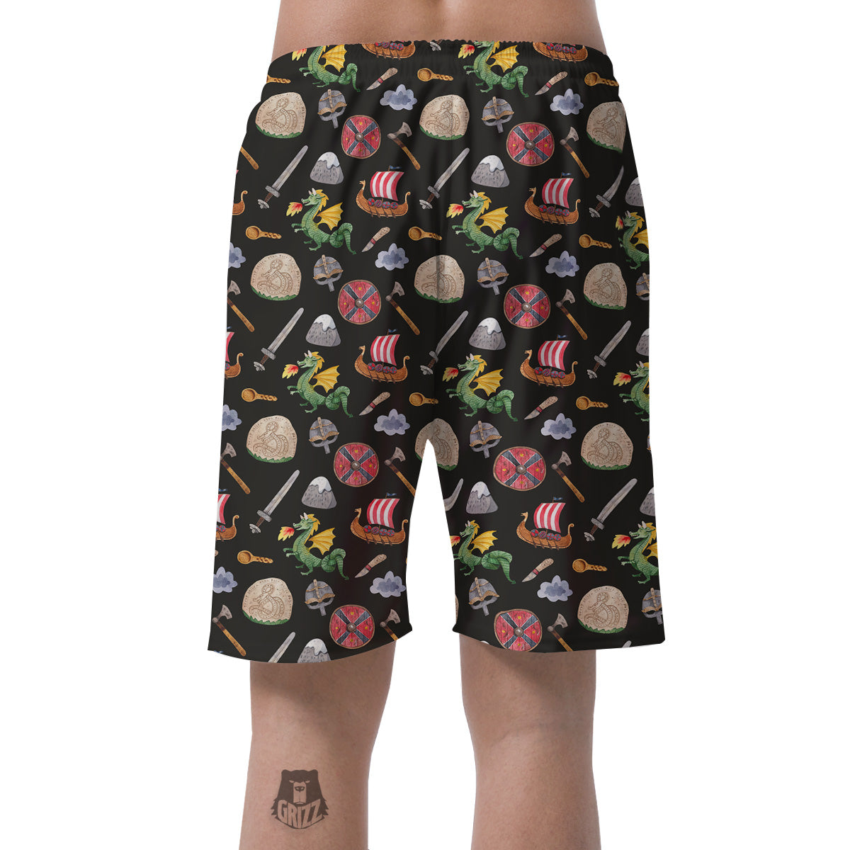 Vikings Watercolor Cartoon Style Print Pattern Men's Shorts-grizzshop
