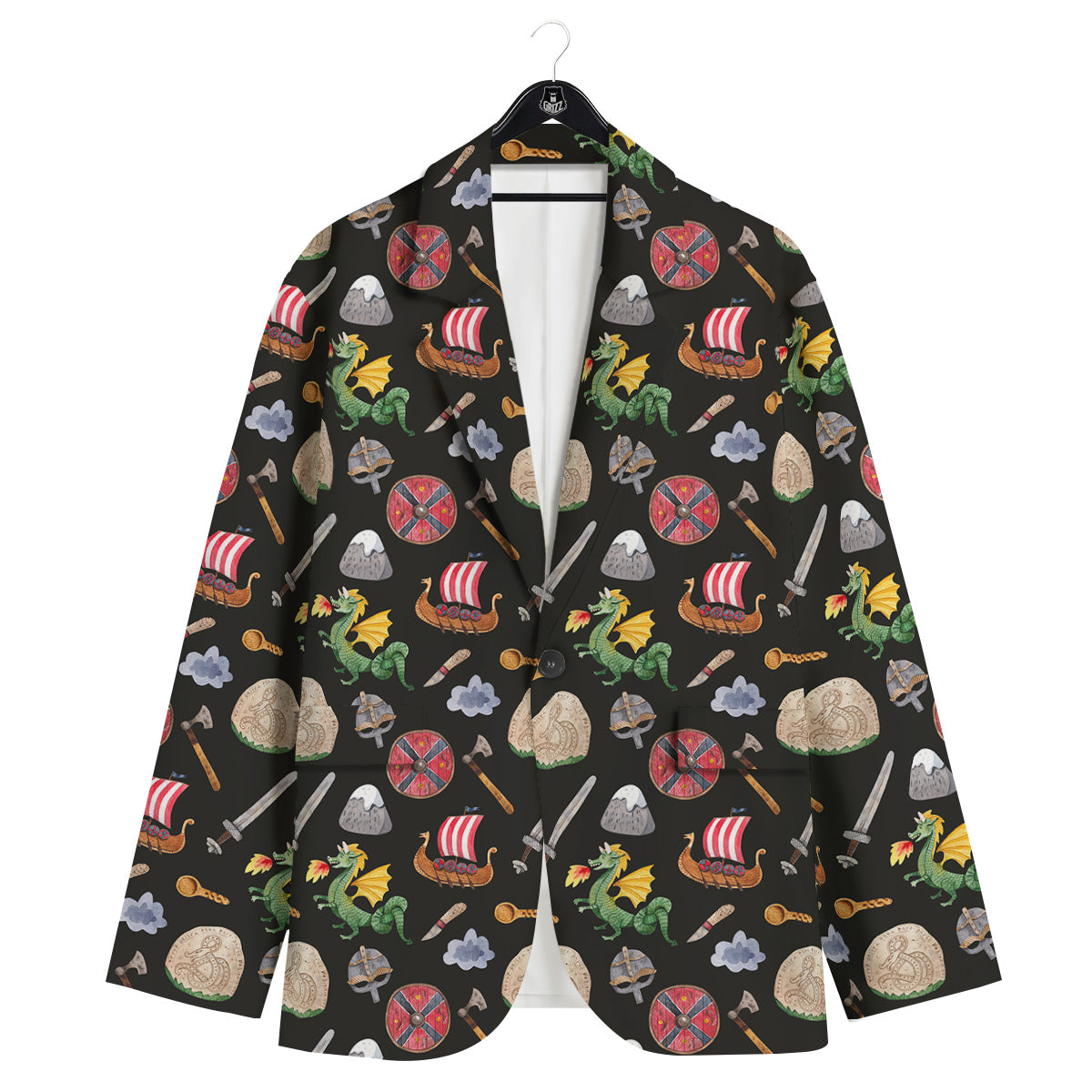Vikings Watercolor Cartoon Style Print Pattern Men's Sport Coat-grizzshop