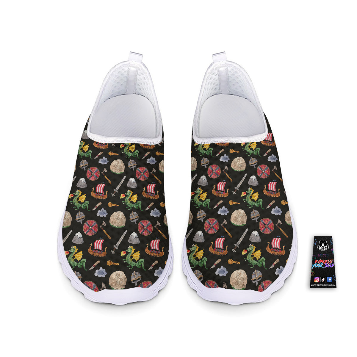 Vikings Watercolor Cartoon Style Print Pattern Nurse Shoes-grizzshop