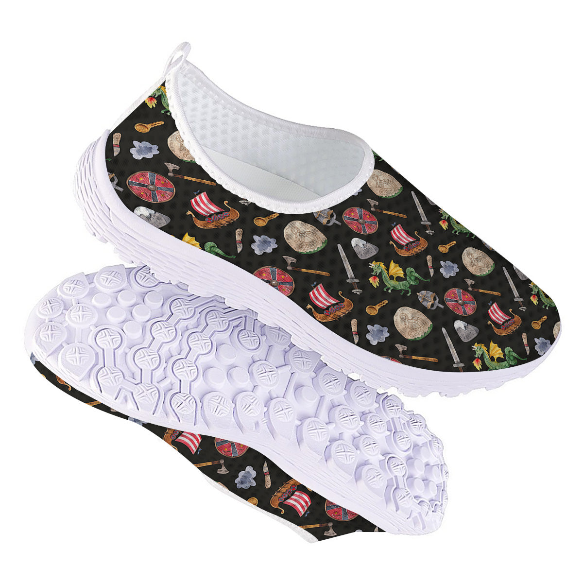 Vikings Watercolor Cartoon Style Print Pattern Nurse Shoes-grizzshop