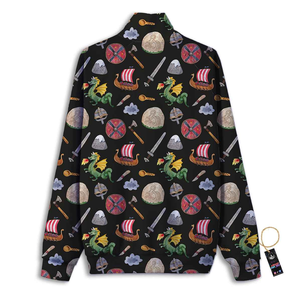 Vikings Watercolor Cartoon Style Print Pattern Track Jacket-grizzshop