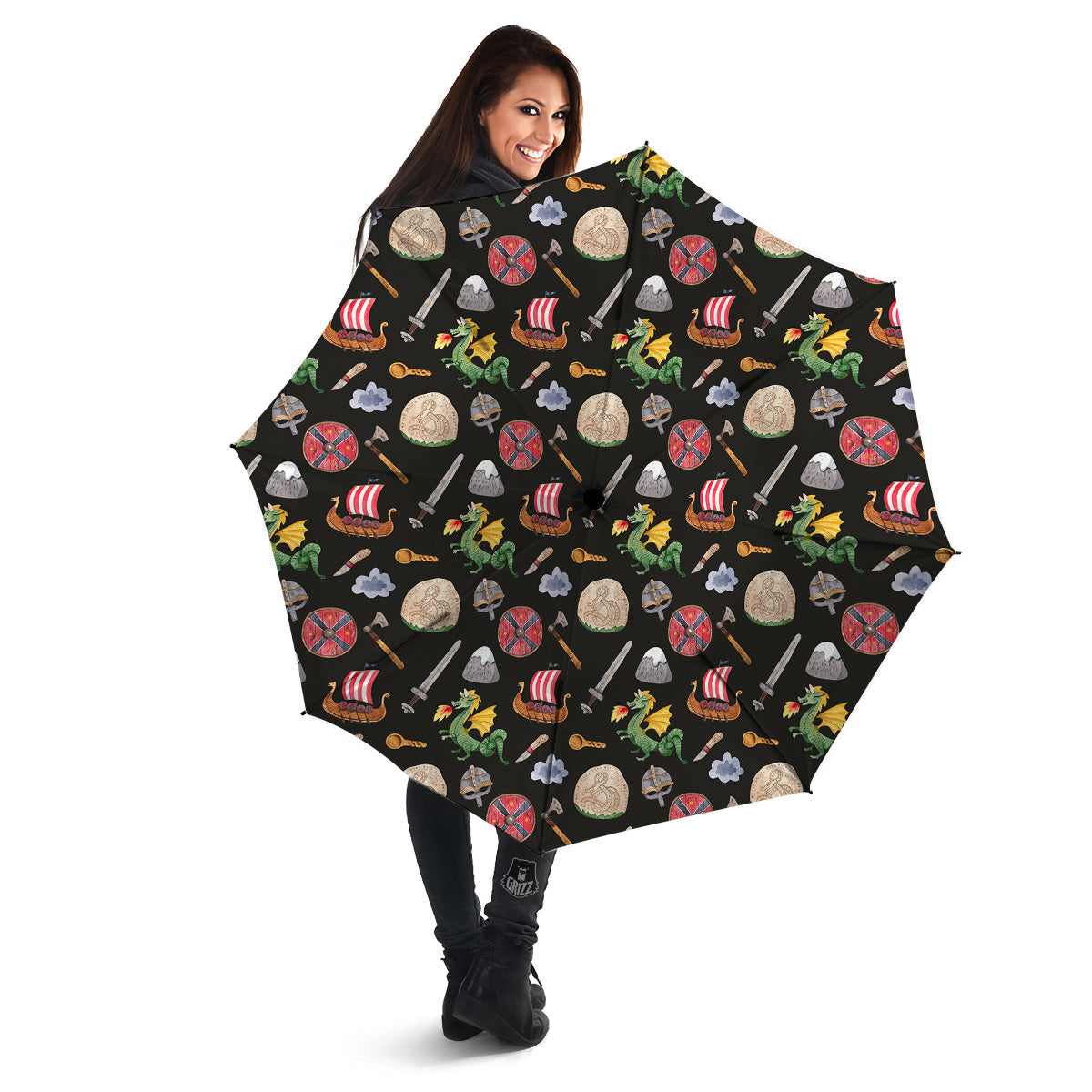 Vikings Watercolor Cartoon Style Print Pattern Umbrella-grizzshop