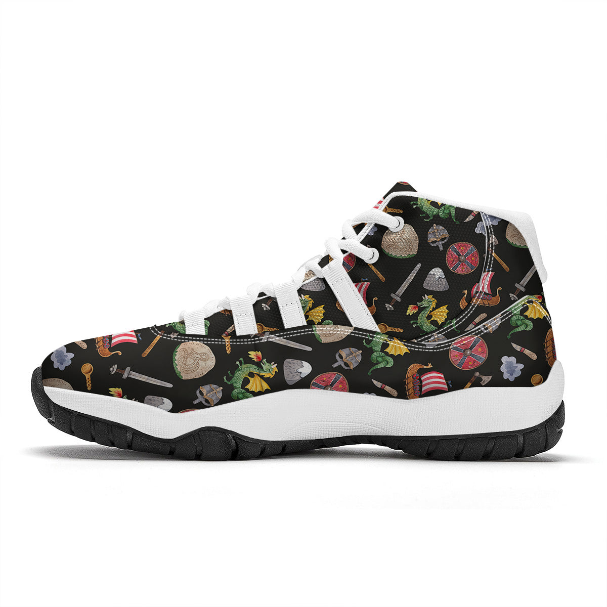Vikings Watercolor Cartoon Style Print Pattern White Bball Shoes-grizzshop