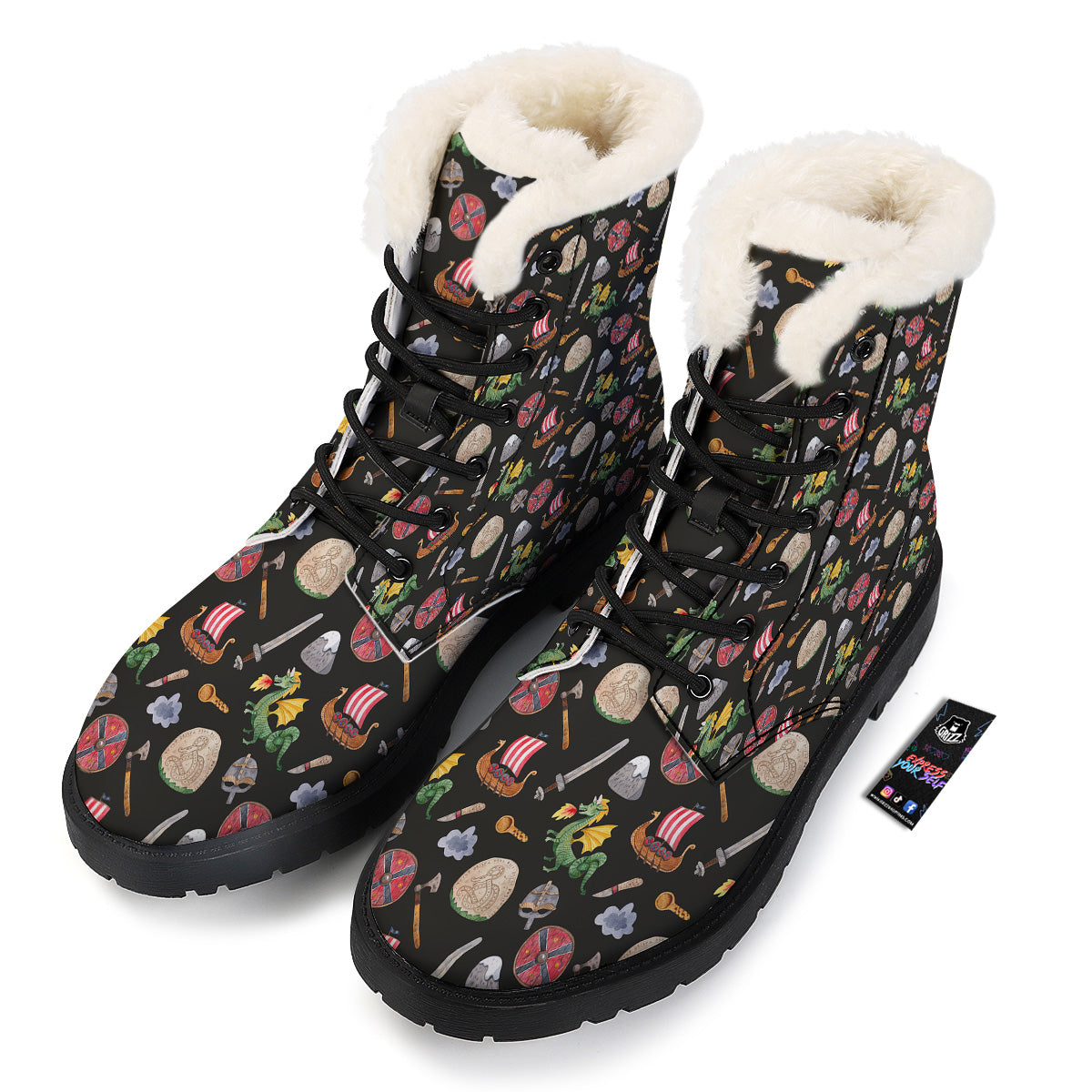 Vikings Watercolor Cartoon Style Print Pattern Winter Boots-grizzshop