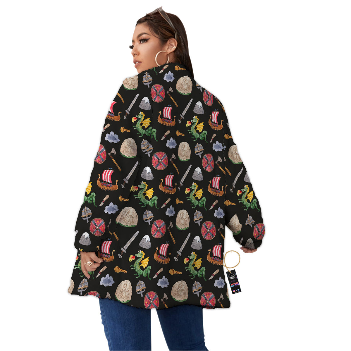 Vikings Watercolor Cartoon Style Print Pattern Women's Sherpa Jacket-grizzshop