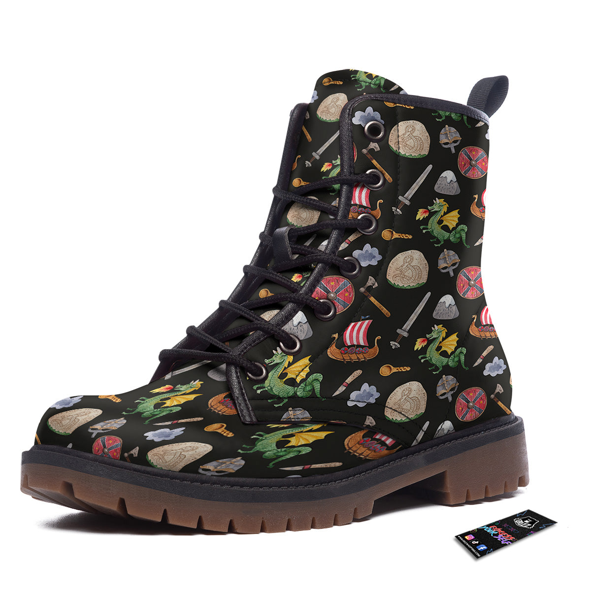 Vikings Watercolor Cartoon Style Print Pattern Work Boots-grizzshop