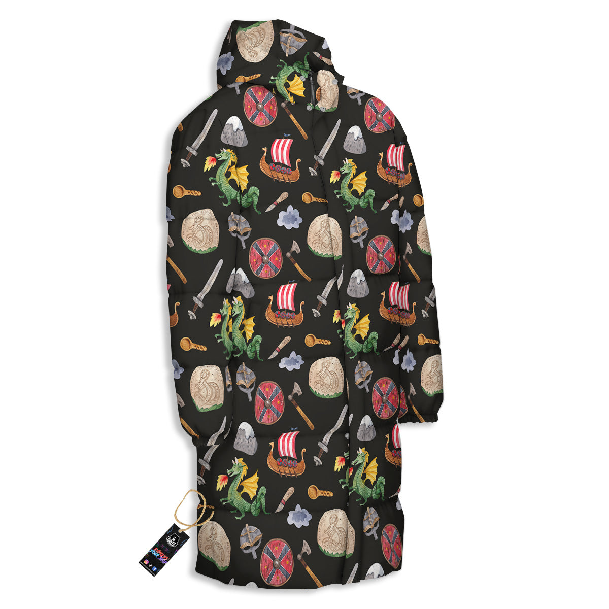 Vikings Watercolor Cartoon Style Print Pattern Long Down Jacket