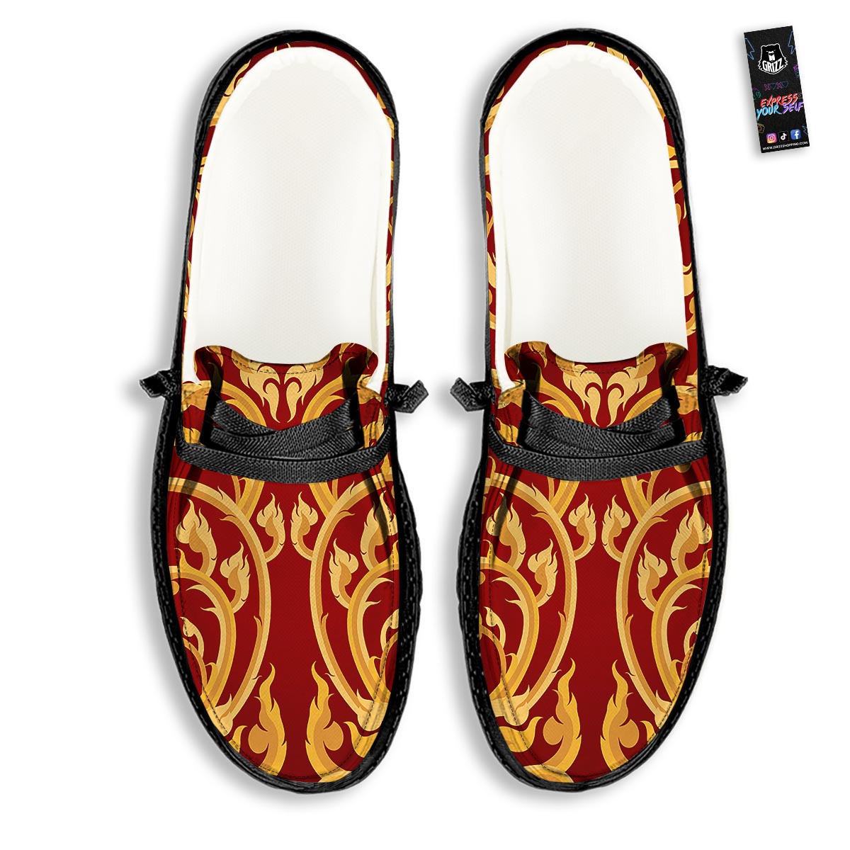 Vines Thai Winding Print Black Loafers-grizzshop