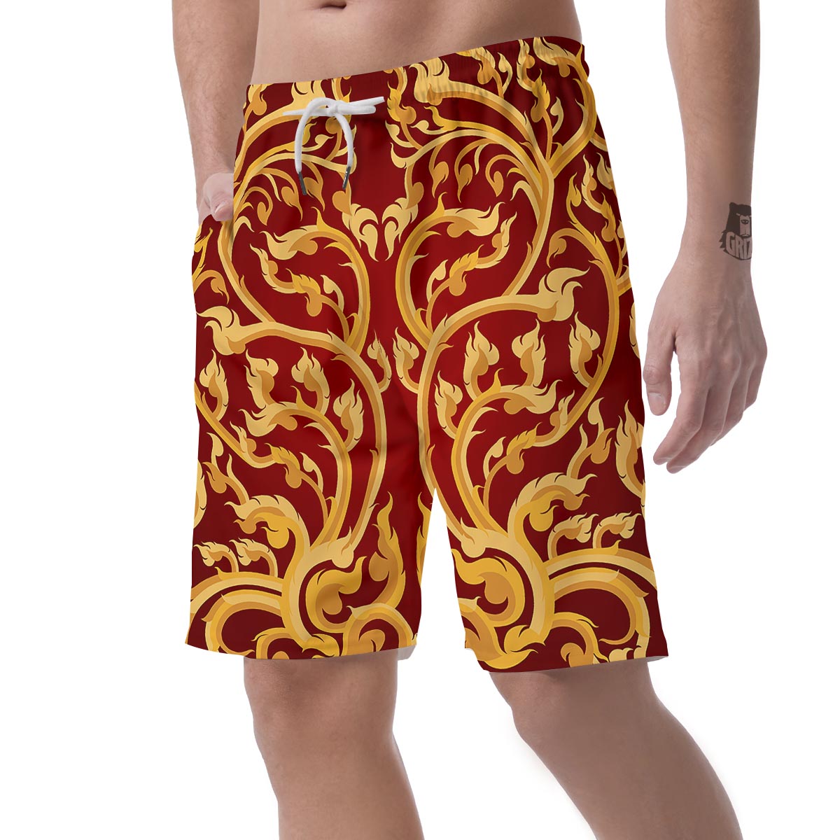 Vines Thai Winding Print Men's Shorts-grizzshop