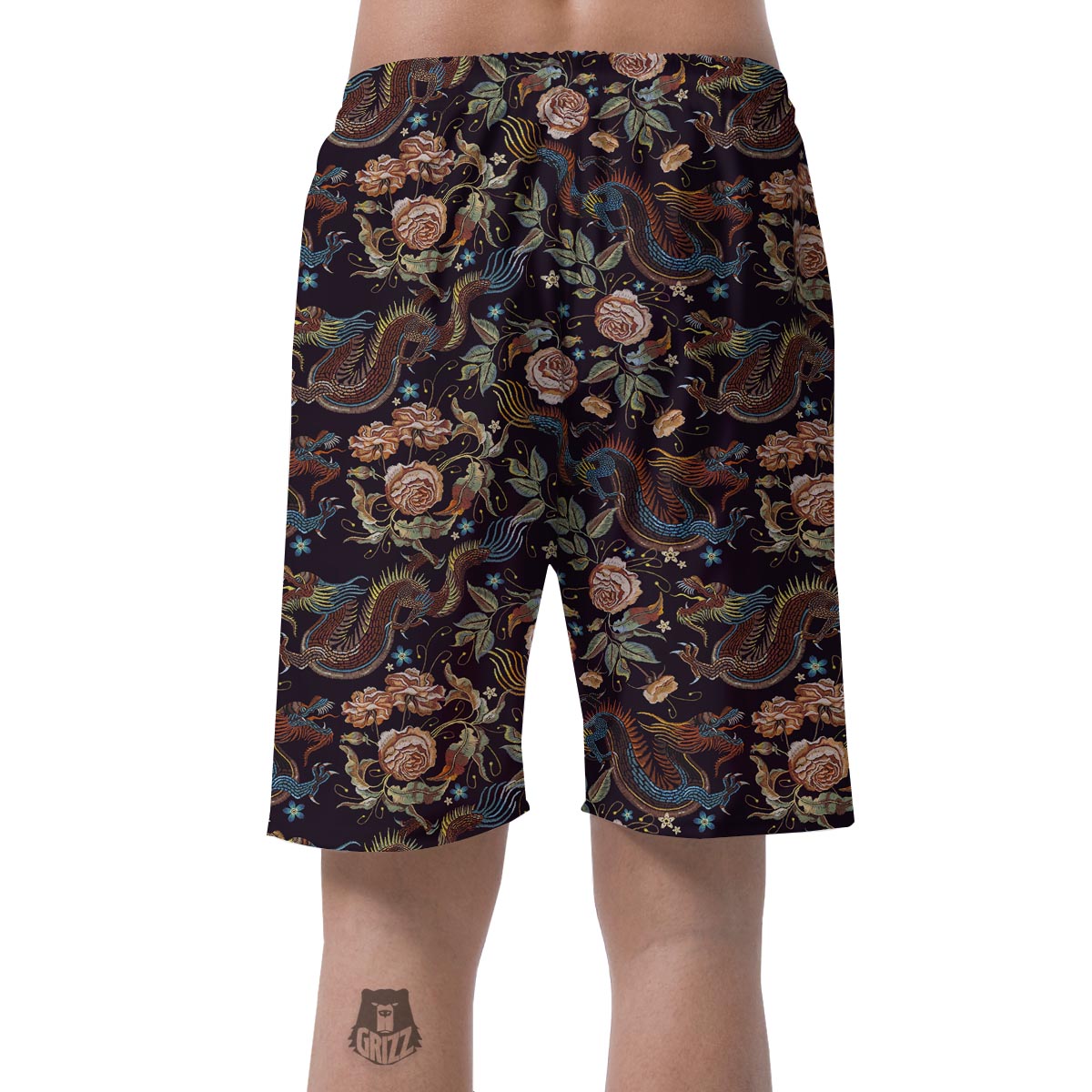 Vintage Chinese Dragon Floral Print Men's Shorts-grizzshop