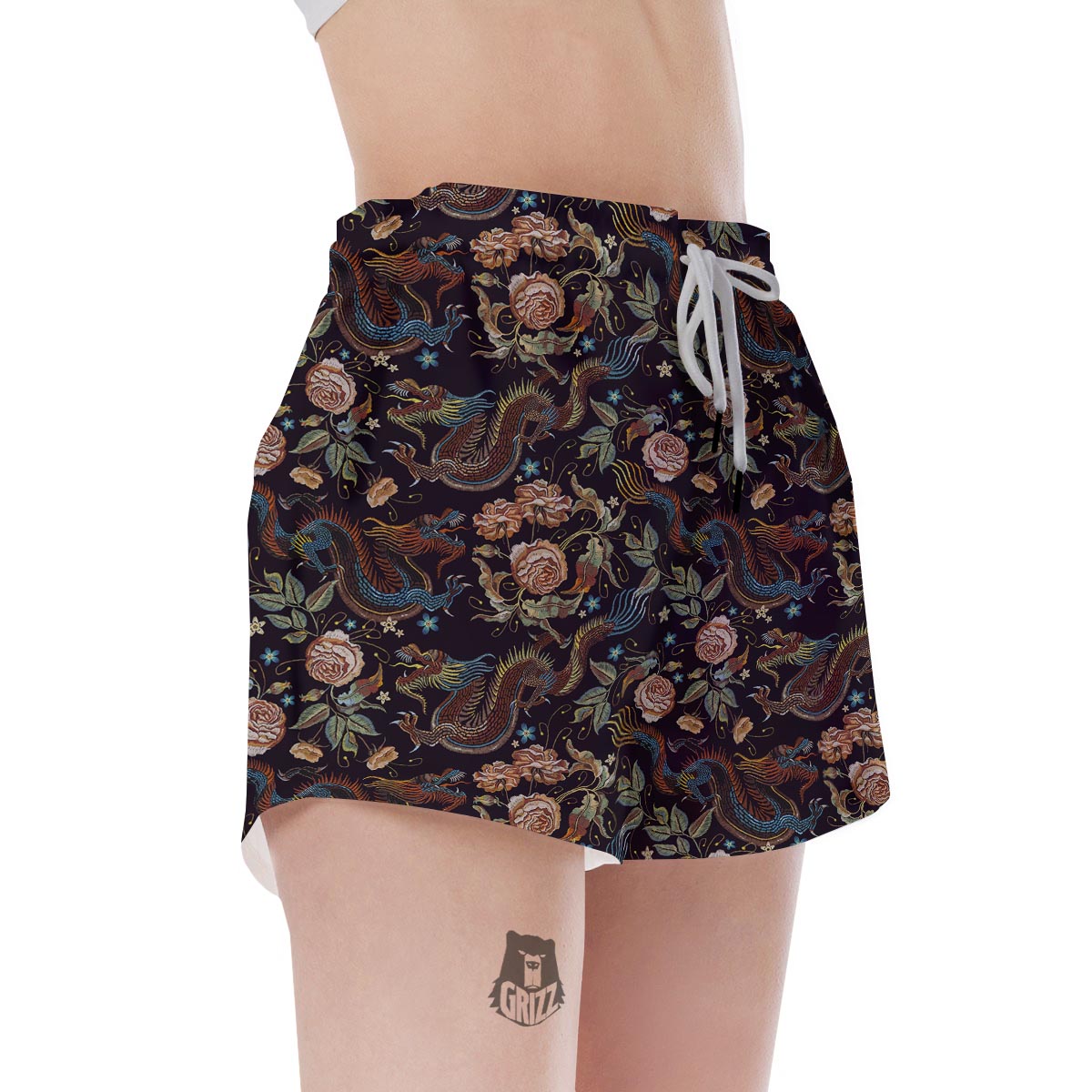 Vintage Chinese Dragon Floral Print Women's Shorts-grizzshop