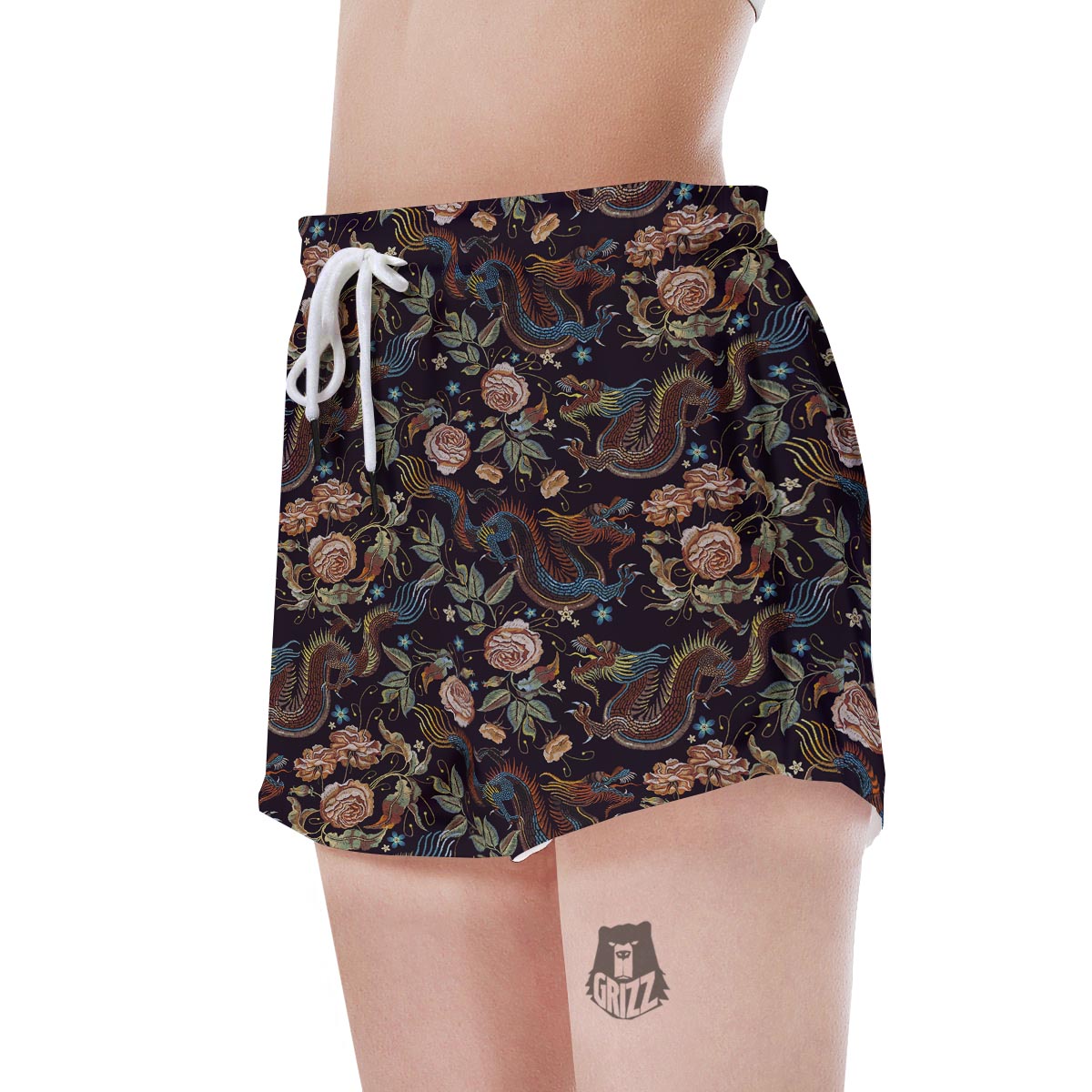 Vintage Chinese Dragon Floral Print Women's Shorts-grizzshop