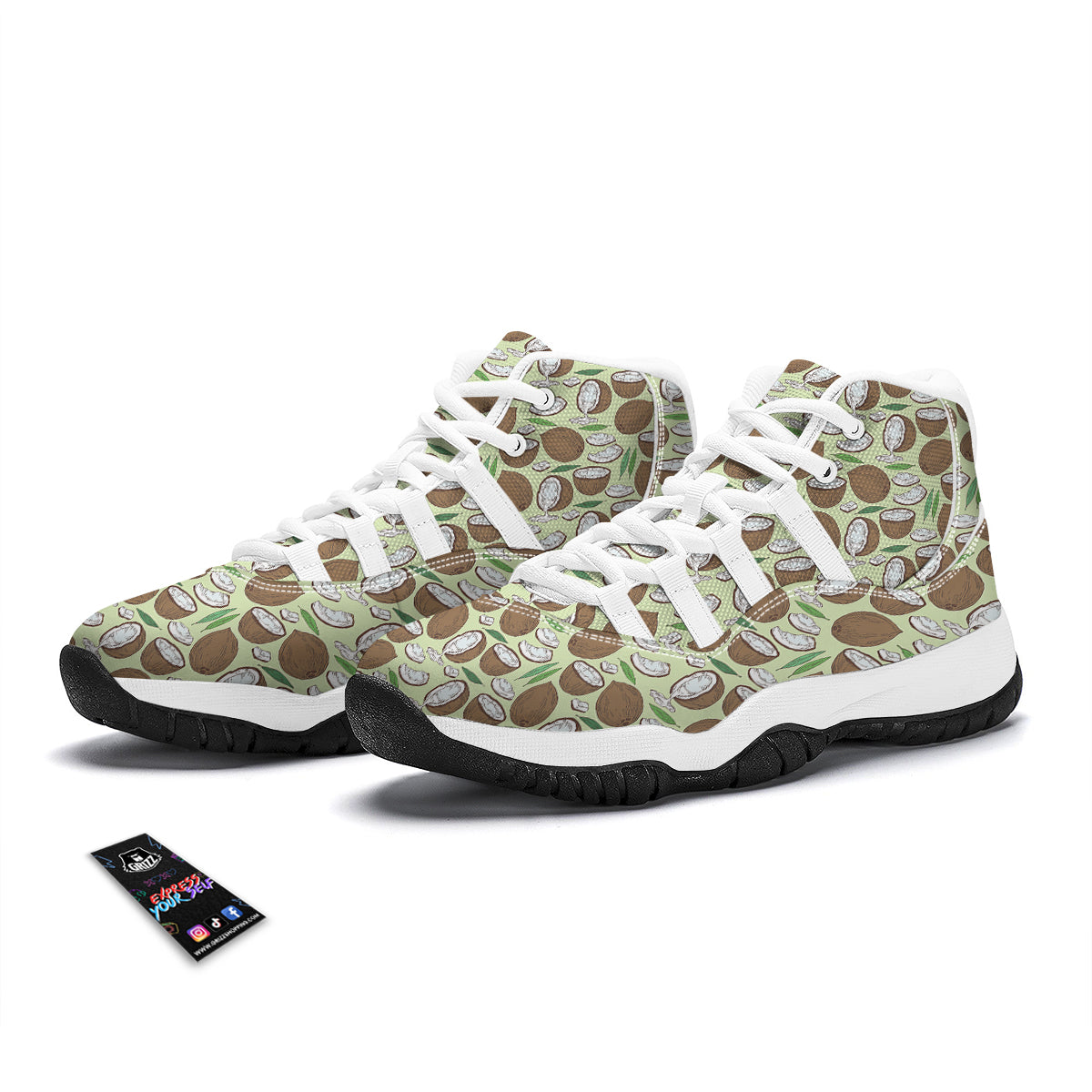 Vintage Coconut Print Pattern White Bball Shoes-grizzshop