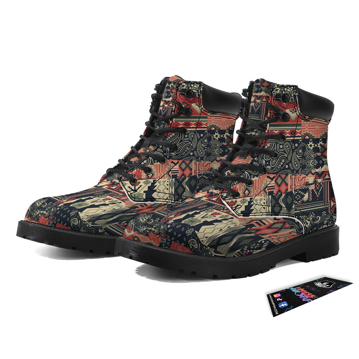 Vintage Color Bandana Patchwork Abstract Print Pattern Boots-grizzshop