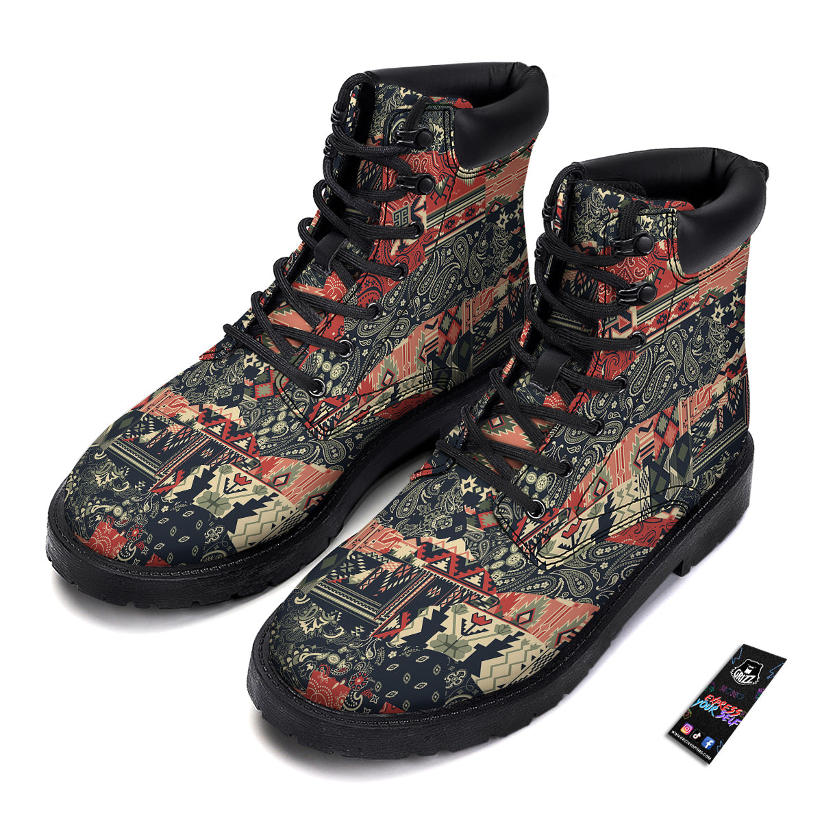 Vintage Color Bandana Patchwork Abstract Print Pattern Boots-grizzshop