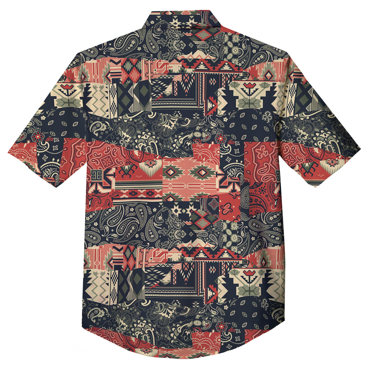 Vintage Color Bandana Patchwork Abstract Print Pattern Button Up Shirt-grizzshop