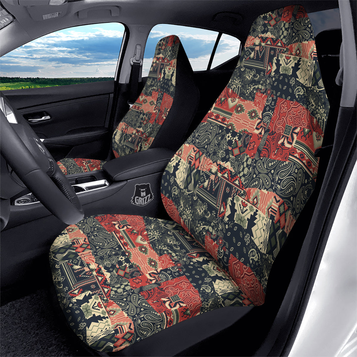 Vintage Color Bandana Patchwork Abstract Print Pattern Car Seat Covers-grizzshop
