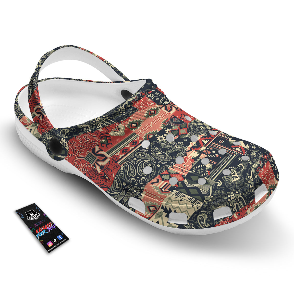 Vintage Color Bandana Patchwork Abstract Print Pattern Clog-grizzshop