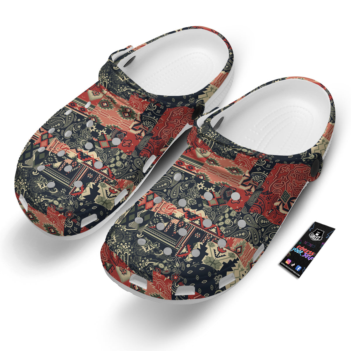 Vintage Color Bandana Patchwork Abstract Print Pattern Clog-grizzshop