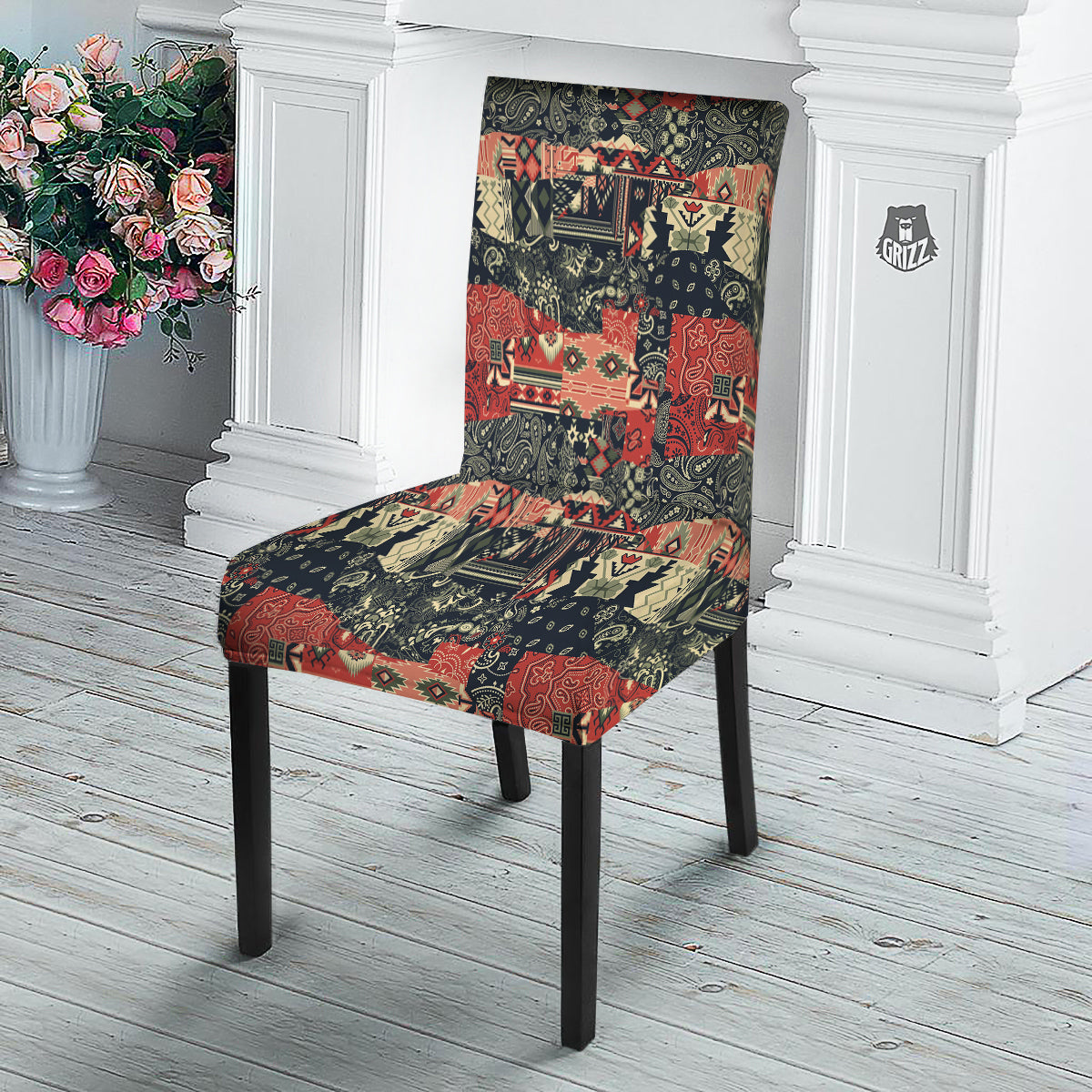Vintage Color Bandana Patchwork Abstract Print Pattern Dining Chair Slipcover-grizzshop