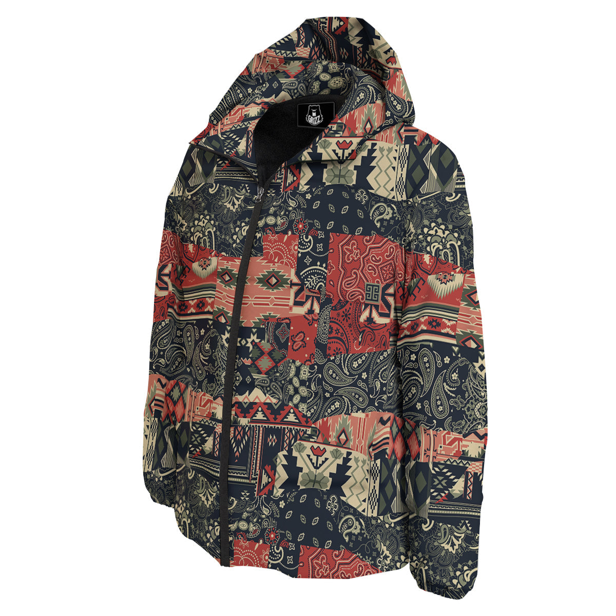 Vintage Color Bandana Patchwork Abstract Print Pattern Down Jacket-grizzshop