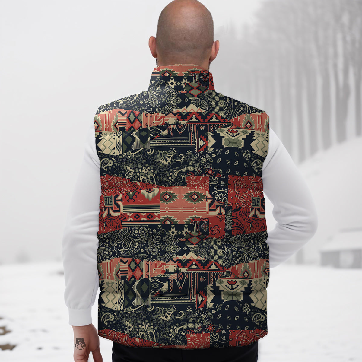 Vintage Color Bandana Patchwork Abstract Print Pattern Down Vest