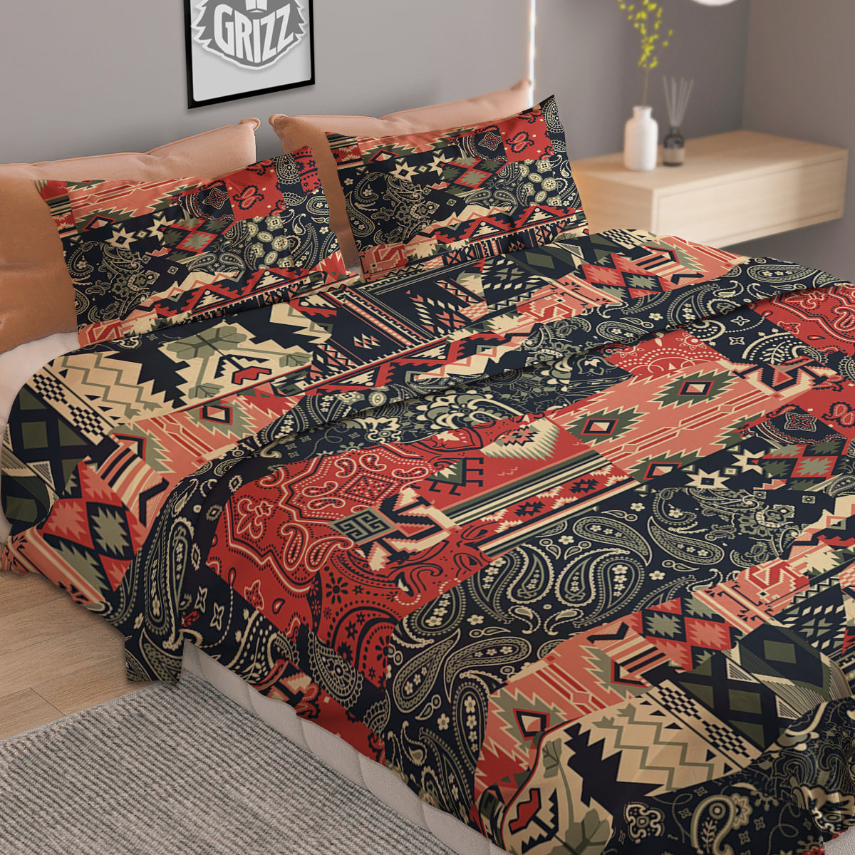 Vintage Color Bandana Patchwork Abstract Print Pattern Duvet Cover Bedding Set