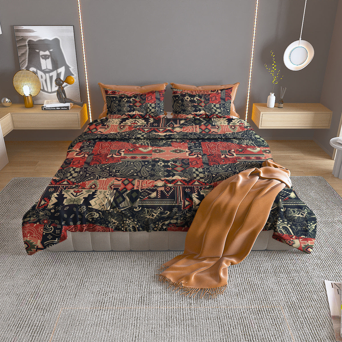 Vintage Color Bandana Patchwork Abstract Print Pattern Duvet Cover Bedding Set