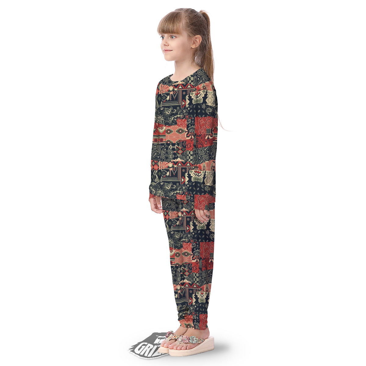 Vintage Color Bandana Patchwork Abstract Print Pattern Kid's Pajamas-grizzshop