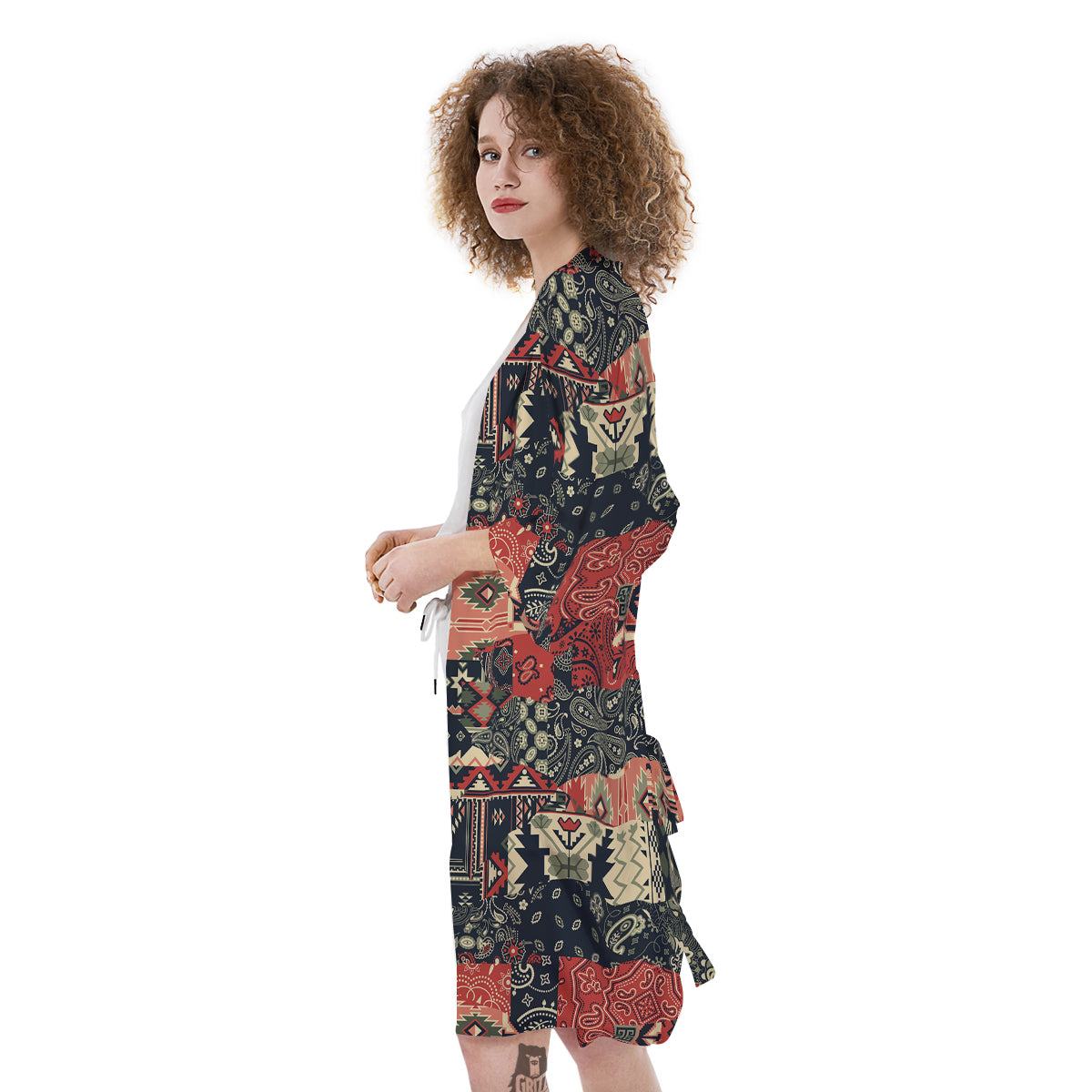 Vintage Color Bandana Patchwork Abstract Print Pattern Kimono-grizzshop