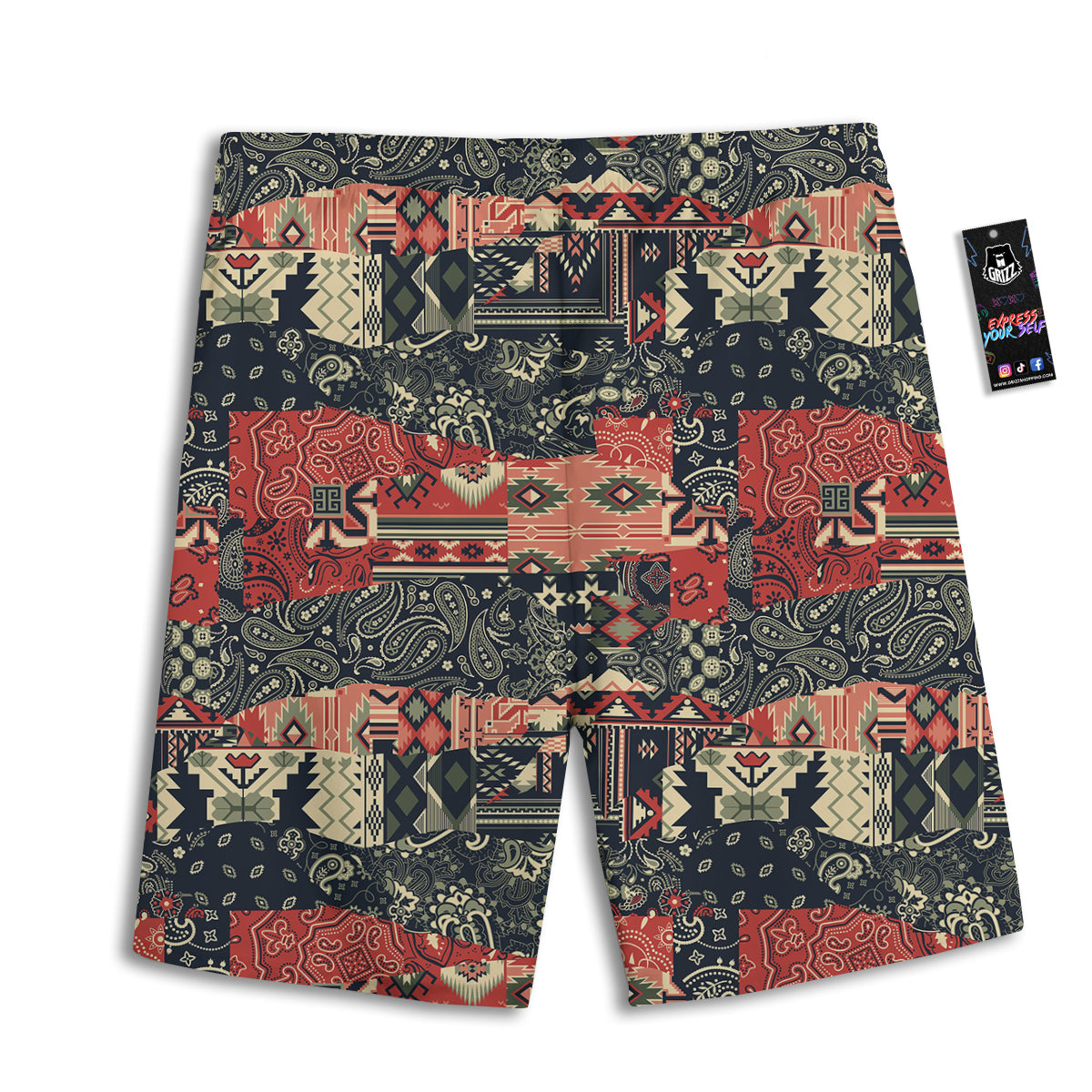 Vintage Color Bandana Patchwork Abstract Print Pattern Men's Athletic Shorts
