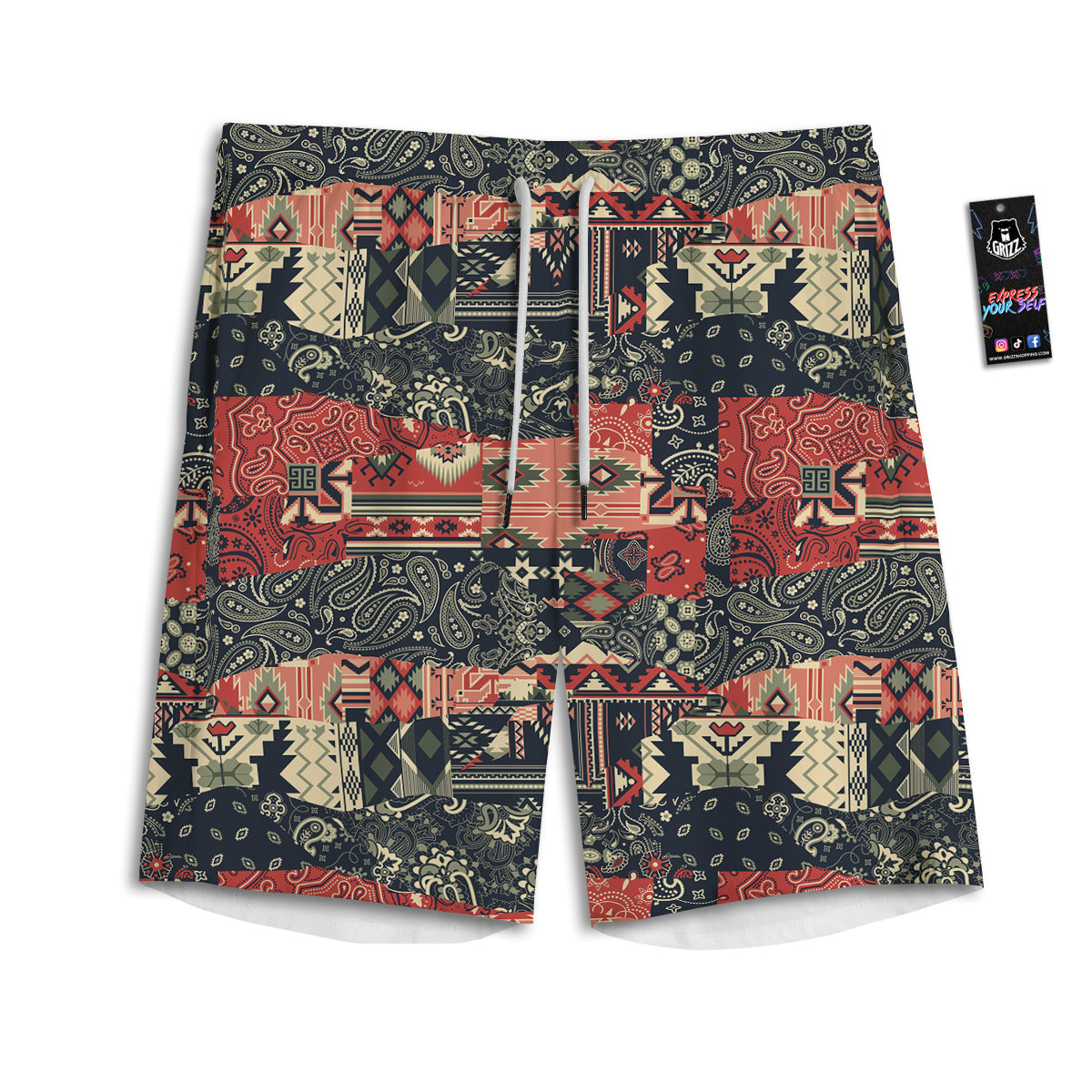 Vintage Color Bandana Patchwork Abstract Print Pattern Men's Athletic Shorts