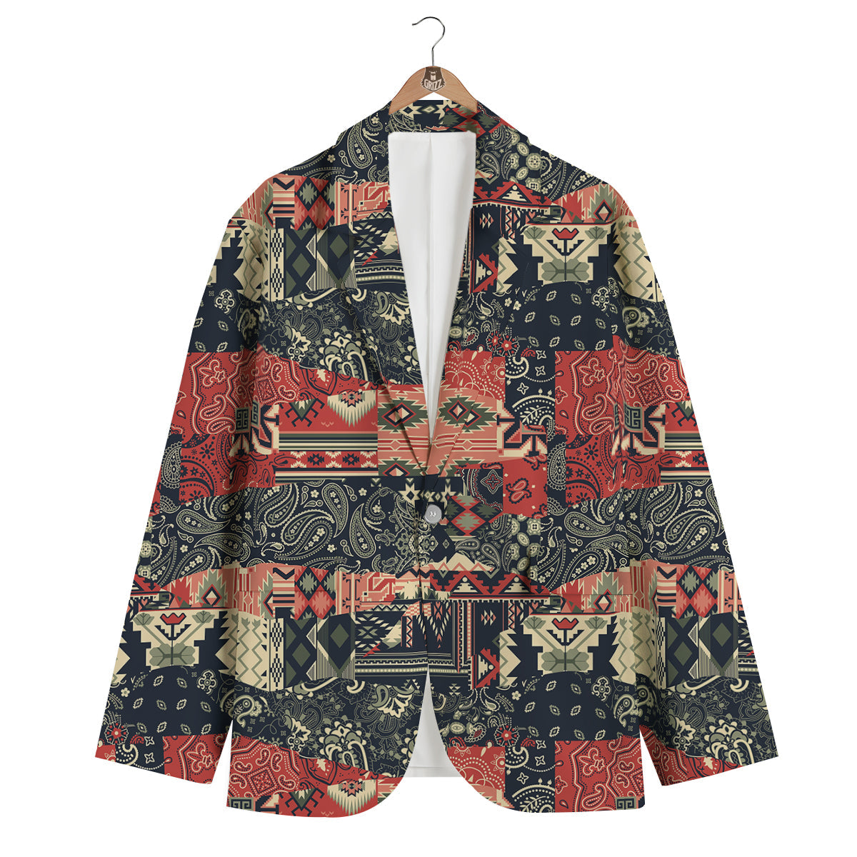 Vintage Color Bandana Patchwork Abstract Print Pattern Men's Blazer-grizzshop