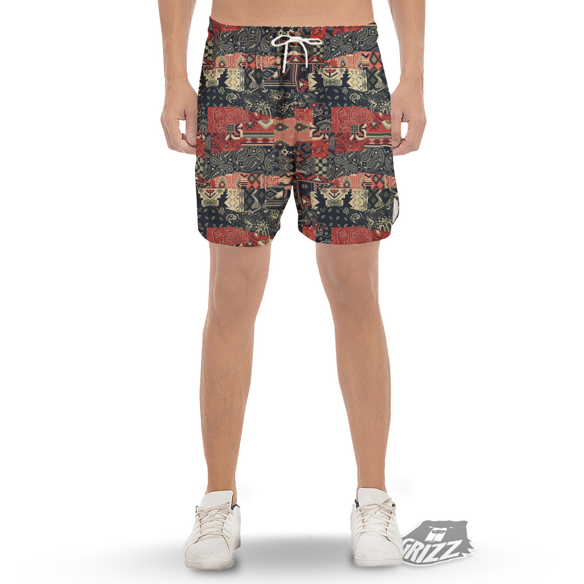 Vintage Color Bandana Patchwork Abstract Print Pattern Men's Gym Shorts-grizzshop
