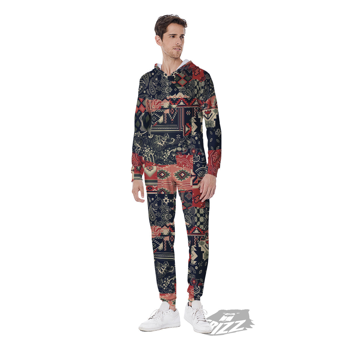 Vintage Color Bandana Patchwork Abstract Print Pattern Men's Jumpsuit-grizzshop