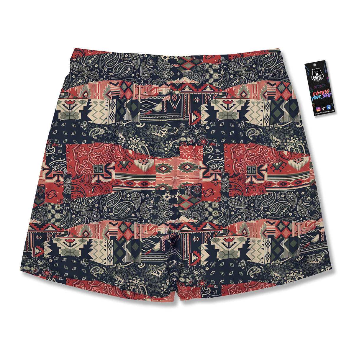 Vintage Color Bandana Patchwork Abstract Print Pattern Men's Running Shorts-grizzshop