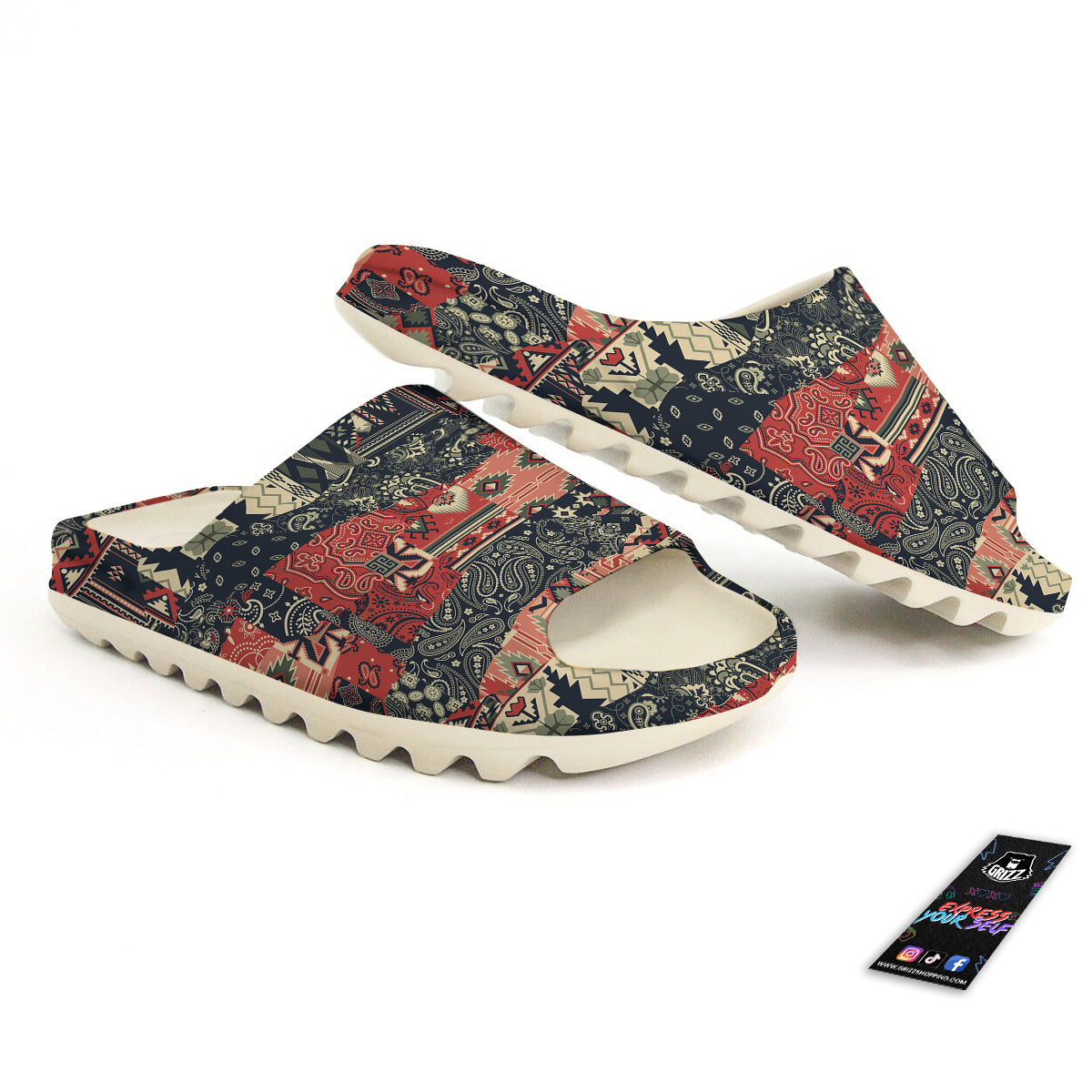 Vintage Color Bandana Patchwork Abstract Print Pattern Sandals-grizzshop