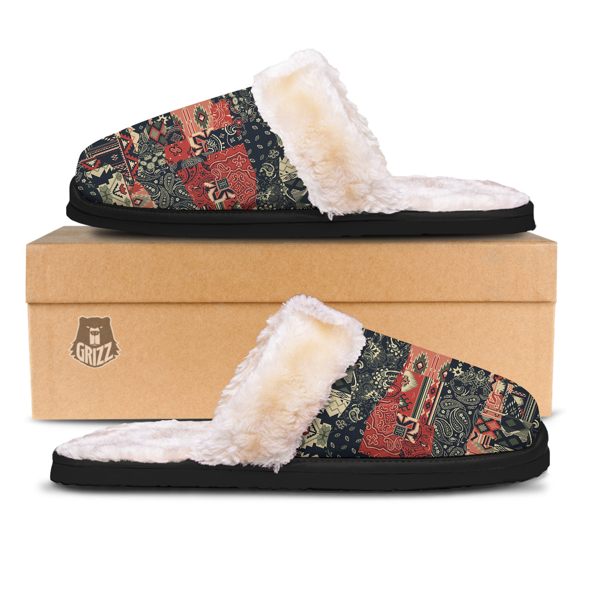 Vintage Color Bandana Patchwork Abstract Print Pattern Slippers-grizzshop