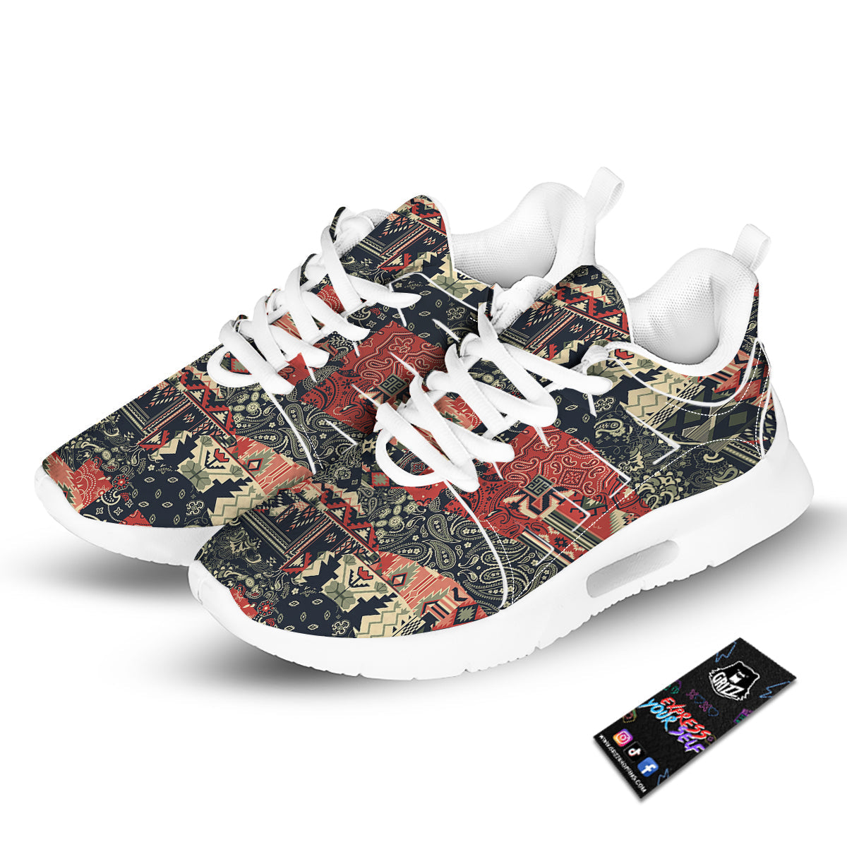 Vintage Color Bandana Patchwork Abstract Print Pattern Tennis Shoes-grizzshop