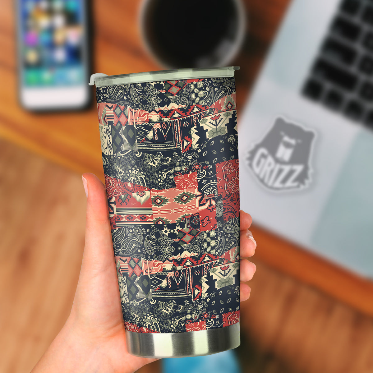 Vintage Color Bandana Patchwork Abstract Print Pattern Tumbler-grizzshop