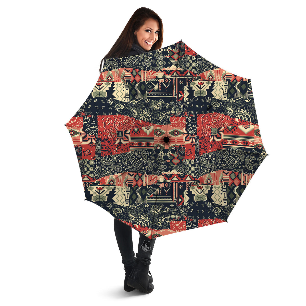 Vintage Color Bandana Patchwork Abstract Print Pattern Umbrella-grizzshop