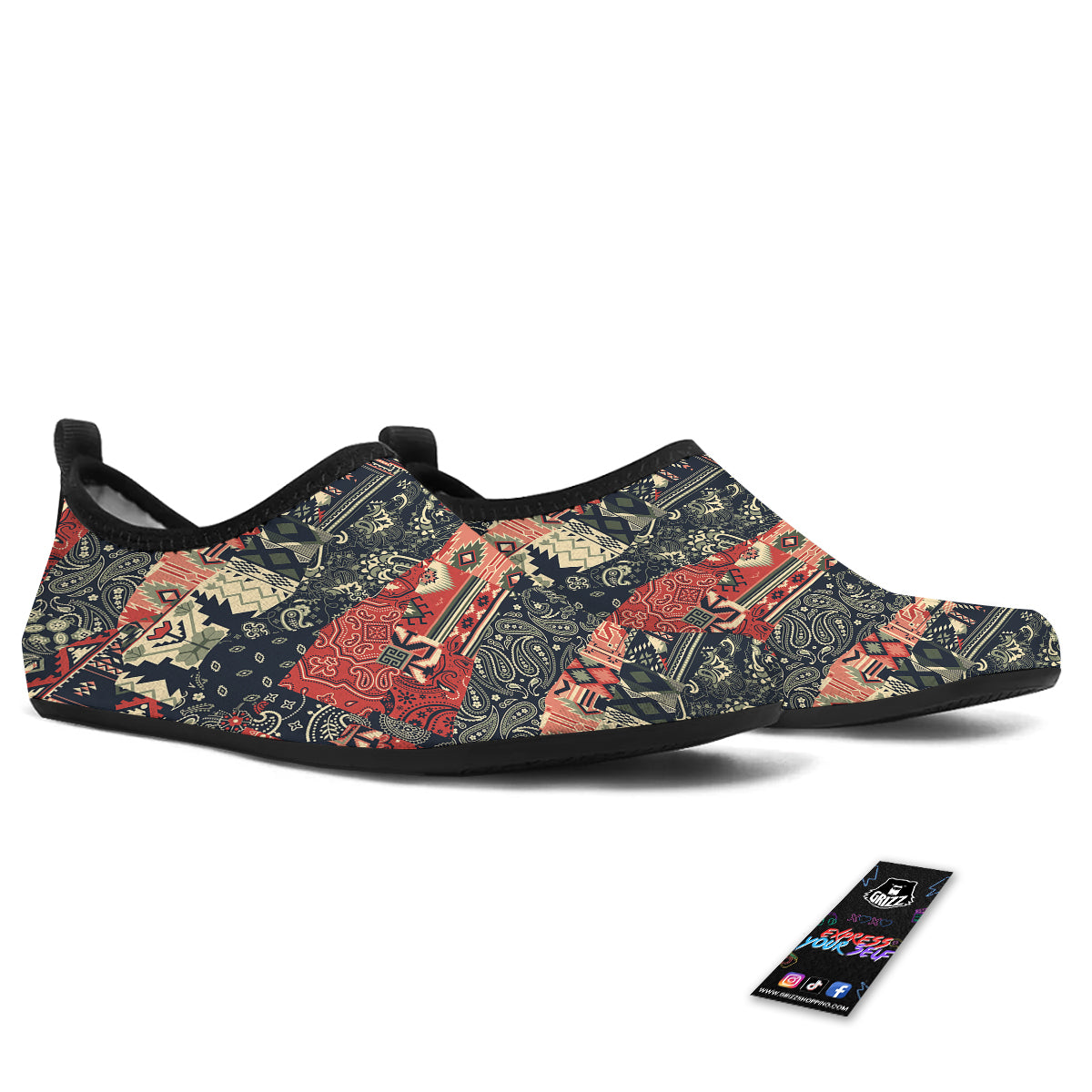 Vintage Color Bandana Patchwork Abstract Print Pattern Water Shoes-grizzshop