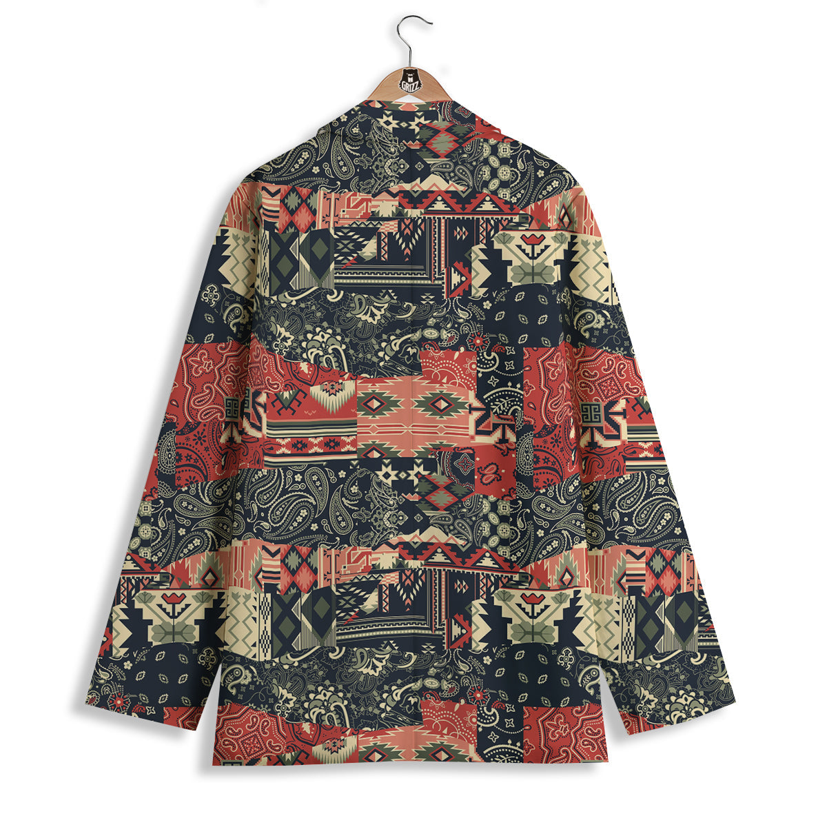 Vintage Color Bandana Patchwork Abstract Print Pattern Women's Blazer-grizzshop