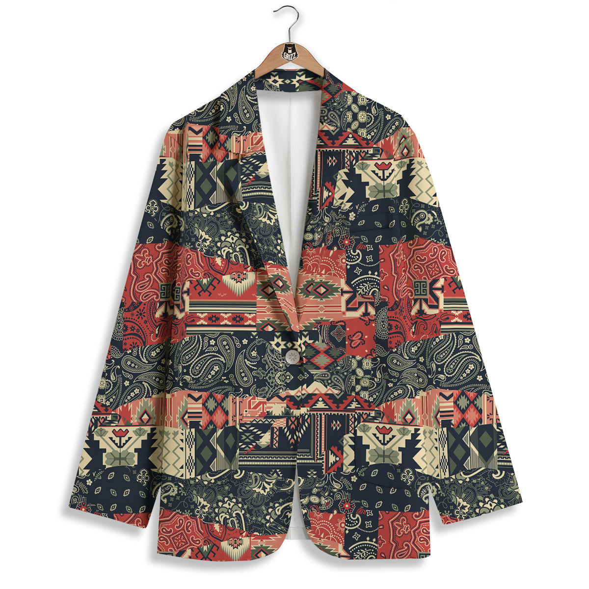 Vintage Color Bandana Patchwork Abstract Print Pattern Women's Blazer-grizzshop