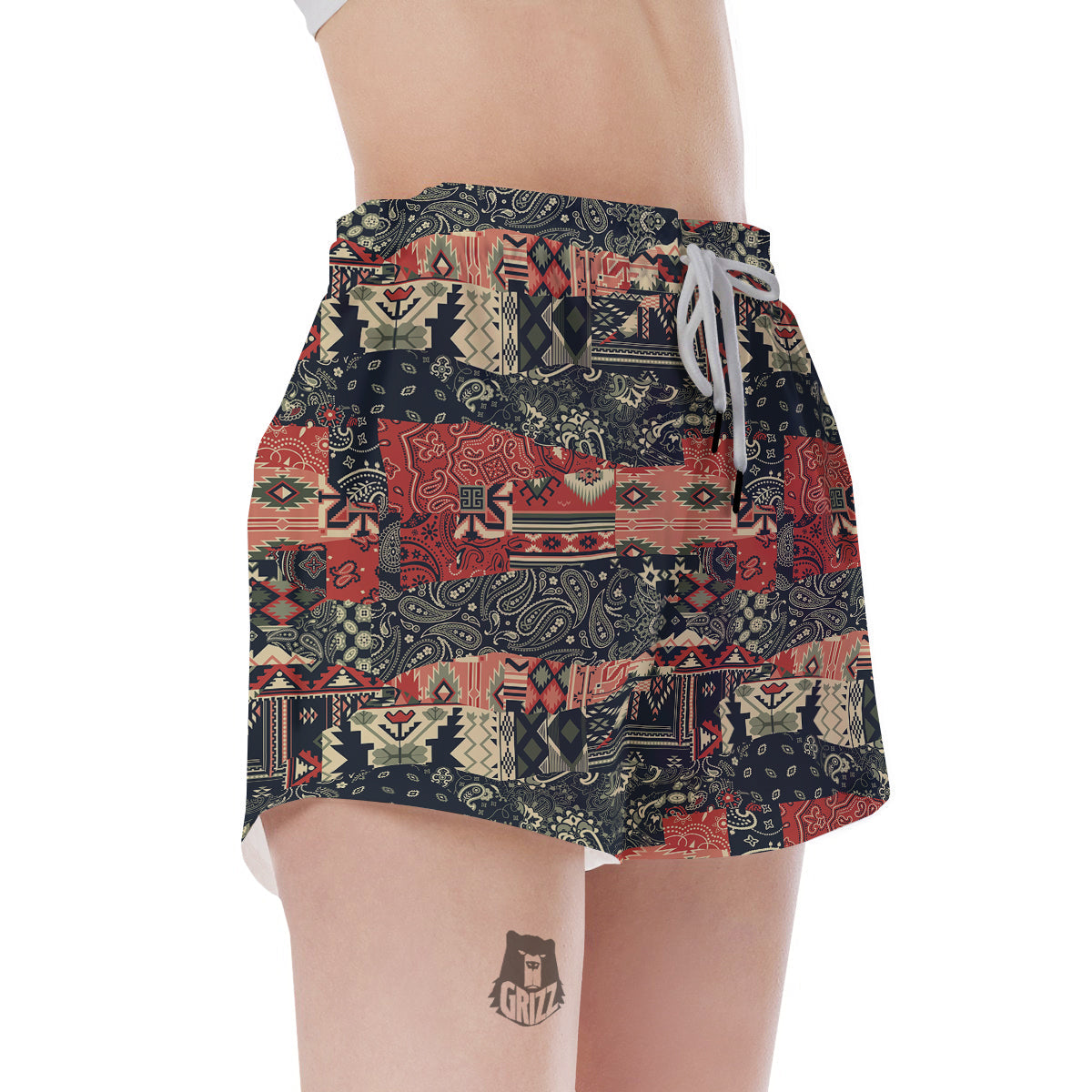 Vintage Color Bandana Patchwork Abstract Print Pattern Women's Shorts-grizzshop